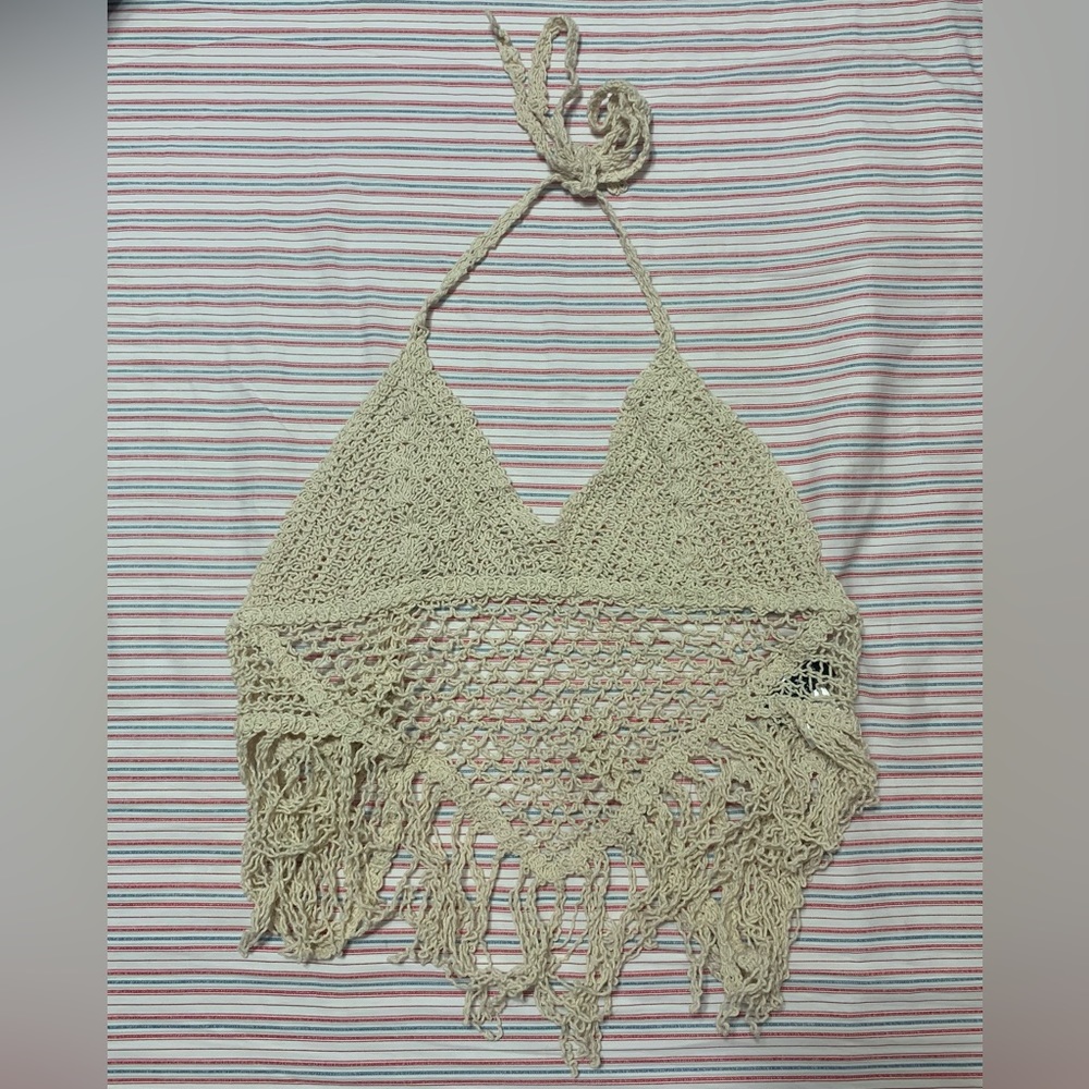 Halter Crochet Beach Cropped Cover Up size small